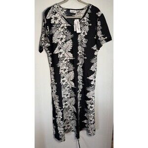 NEW Sante Classics House Dress Womens 1X Floral Cotton Pockets Lounge BlackWhite